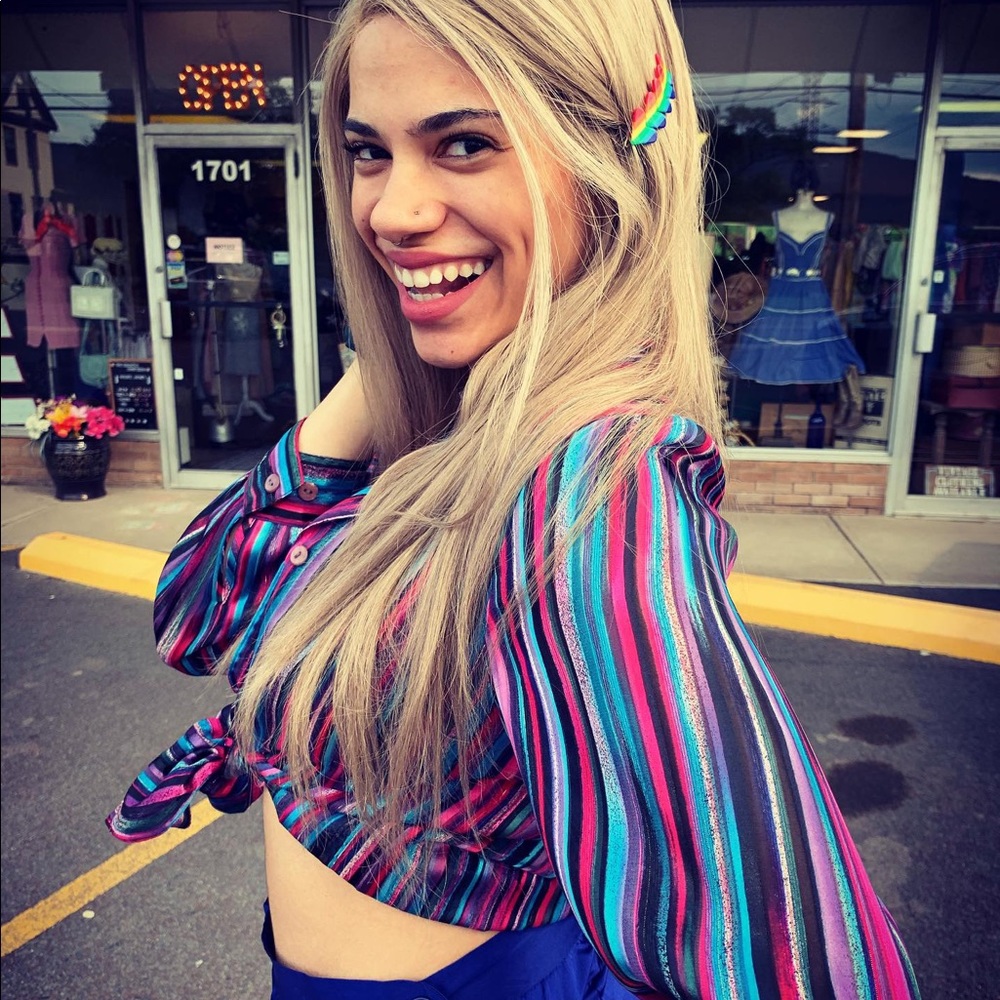 Vintage Candy Striped Blouse - M